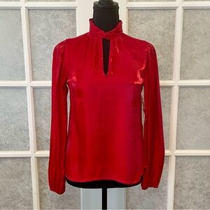 NWT Women’s Nine‎ West Twist-Neck Long Sleeve Blouse Size XS in Red Shimmer